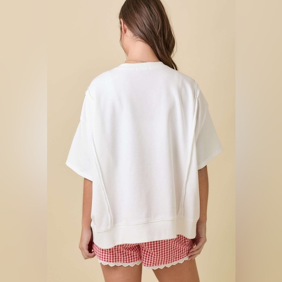 Main Strip OVERSIZED American Flag Patchwork
Terry Knit Top in White - Picture 6 of 6